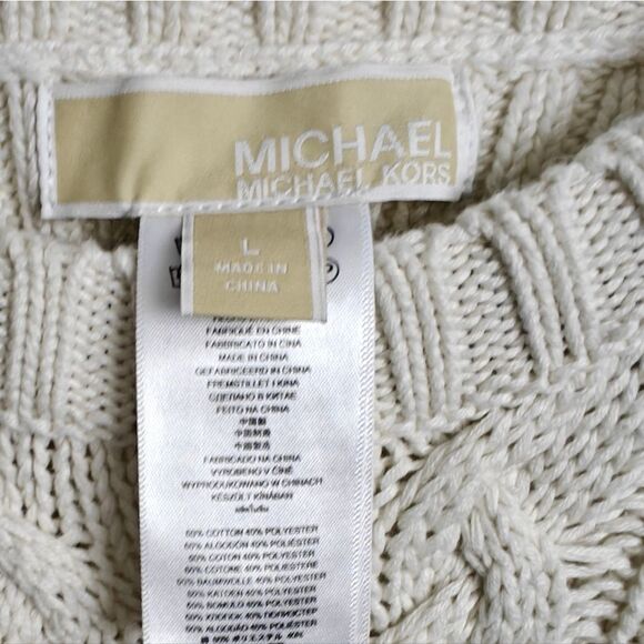 NWOT Michael Kors Ivory Cream Cable Knit Sweater with Gold Zippers Size L - Picture 8 of 9